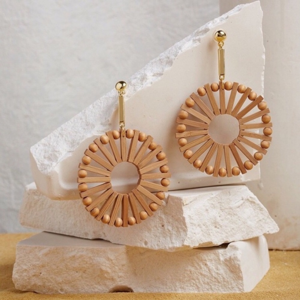 Round wooden earrings, New